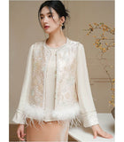 Fluorite Short Embroidered Ostrich Feather Cheongsam Vest
