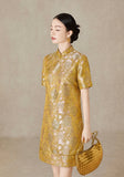 Ensemble Yellow Jacquard Cheongsam Dress