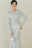 Hematite Sky Blue Lace Cheongsam Top