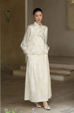 Satin 2-Piece Embroidered Relaxed Fit Yulan Vest Cheongsam