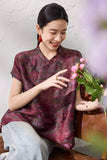 Sage Short Sleeve Purple Brown Cheongsam Top