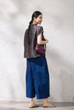 Sage Short Sleeve Purple Brown Cheongsam Top