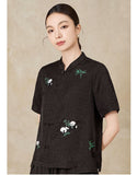 Francesca Black Cracked Texture Cheongsam Top