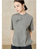 Thalia Black and White Plaid Cheongsam Top