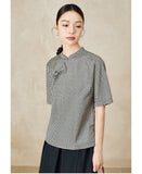 Thalia Black and White Plaid Cheongsam Top