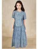 Cora Blue Jacquard Cheongsam Dress
