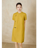 Sonnet Yellow A-Line Jacquard Cheongsam Dress