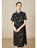 Rina Black Gourd Jacquard Cheongsam Dress