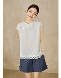 Villa White Lace Cheongsam Top