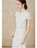 Estate White Lace Embroidered Cheongsam Dress
