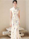 Oleander Purple Smoke Mermaid Cheongsam Dress