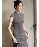 Isolde 2-Piece Bamboo Shadow Gray Jacquard Cheongsam Set