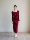Diamond Wine Velvet Cheongsam Dress