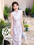 Ines Purple Flower Jacquard Cheongsam