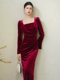 Diamond Wine Velvet Cheongsam Dress