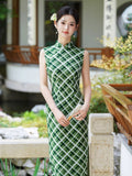 Tiara Green Check Sleeveless Cheongsam