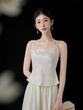 Zenobia Beige Lace Jacquard Cheongsam Top