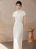 Lea Beige Apricot Slim Fit Cheongsam Dress