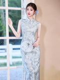 Fuchsia Light Blue Elastic Mesh Cheongsam