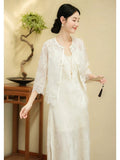 Unakite Beige Sequin Embroidered Cheongsam Top