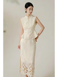 Lily 2-Piece Lace Sleeveless Cheongsam Set