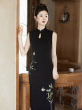 Sunrise Black Embroidered Cheongsam Dress