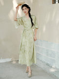Lara Light Leaf Green Jacquard Cheongsam Dress