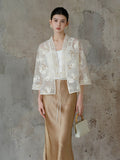 Allure Lace Embroidered Crabapple Brown Short Cheongsam Coat