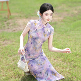 Wren Light Taro Purple Slim-Fit Cheongsam