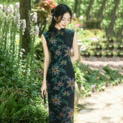 Hollyhock Floral Black Cheongsam Dress