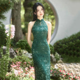 Annabella Green Velvet Cheongsam Dress