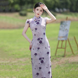 Cassandra Purple Floral Cheongsam Dress