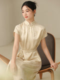Winona Champagne Silk Cheongsam Dress