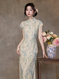 Ming Blue Sleeveless Jacquard Cheongsam