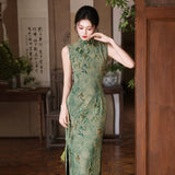 Gleam Green Sleeveless Cheongsam Dress