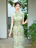 Tigereye Green Slim-Fit Cheongsam Dress