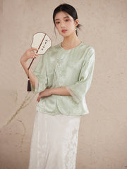 Naira Light Leaf Green Relaxed Fit Cheongsam Top