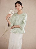 Naira Light Leaf Green Relaxed Fit Cheongsam Top