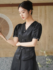 Octavia Black Slim Fit Cheongsam Top