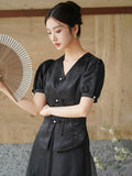 Octavia Black Slim Fit Cheongsam Top