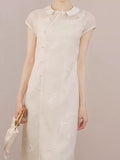 Mimosa Beige Butterfly Embroidered Cheongsam Dress