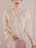 Dame Apricot White Sequin Embroidered Coat Cheongsam