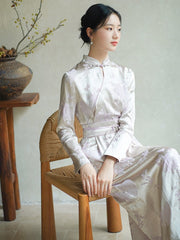 Sunbeam Jacquard Smoke Purple Cheongsam Dress