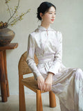 Sunbeam Jacquard Smoke Purple Cheongsam Dress