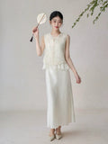 Peony 2-Piece Beige Embroidered Cheongsam Set