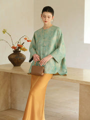 Paramount Light Smoke Blue Silk Cheongsam Coat