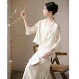 Kalina 2-Piece Embossed Overlay Cheongsam Set