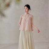 Daisy Butterfly Embroidered Linen Cheongsam Top