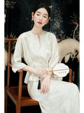 Adagio 2-Piece Apricot Jacquard Cheongsam Set
