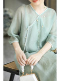 Violetta Green Silk Jacquard Cheongsam Dress